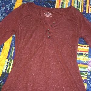 Button V-Neck Long Sleeve